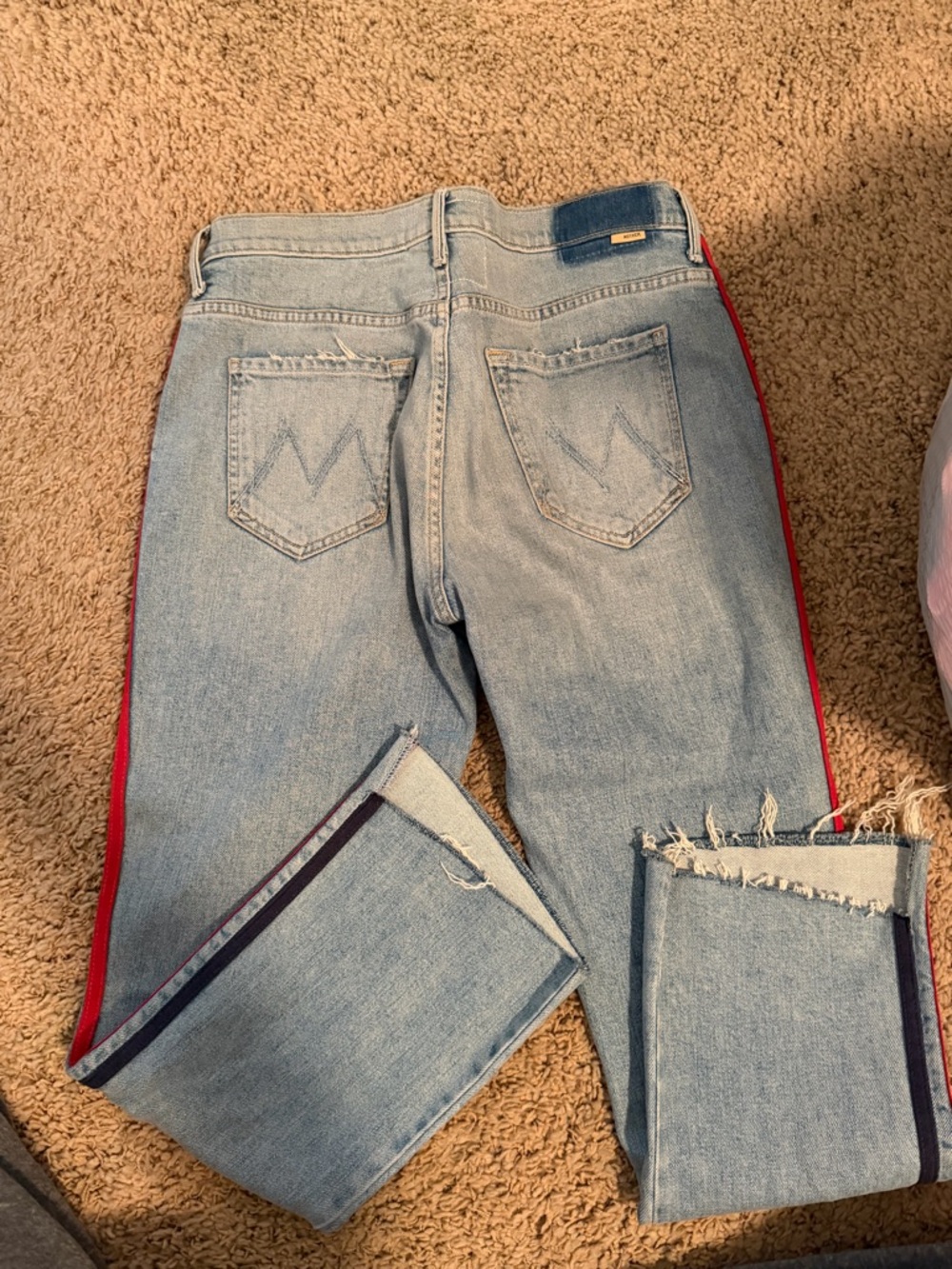 MOTHER Light Blue Straight-Leg Jeans with Red Side Stripe - Picture 3 of 3